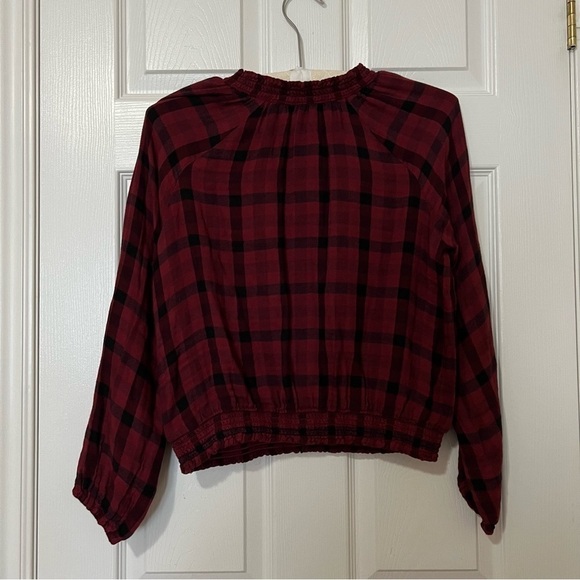 Anthropologie Cloth & Stone Sara Red Black Plaid Long Sleeve Blouse - Sz S - Picture 8 of 14